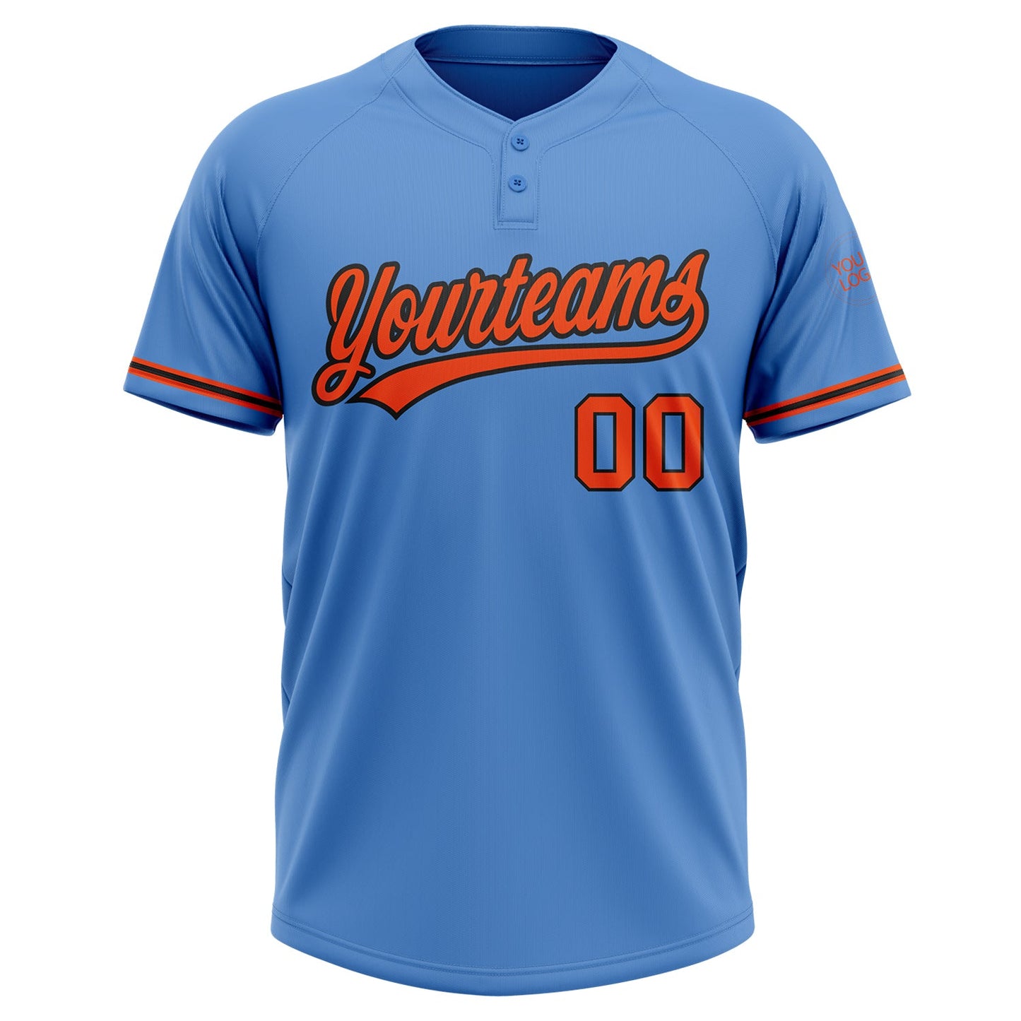 Custom Powder Blue Orange-Black Two-Button Unisex Softball Jersey view 2