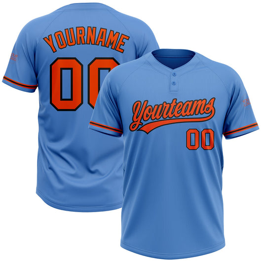 Custom Powder Blue Orange-Black Two-Button Unisex Softball Jersey - Main View