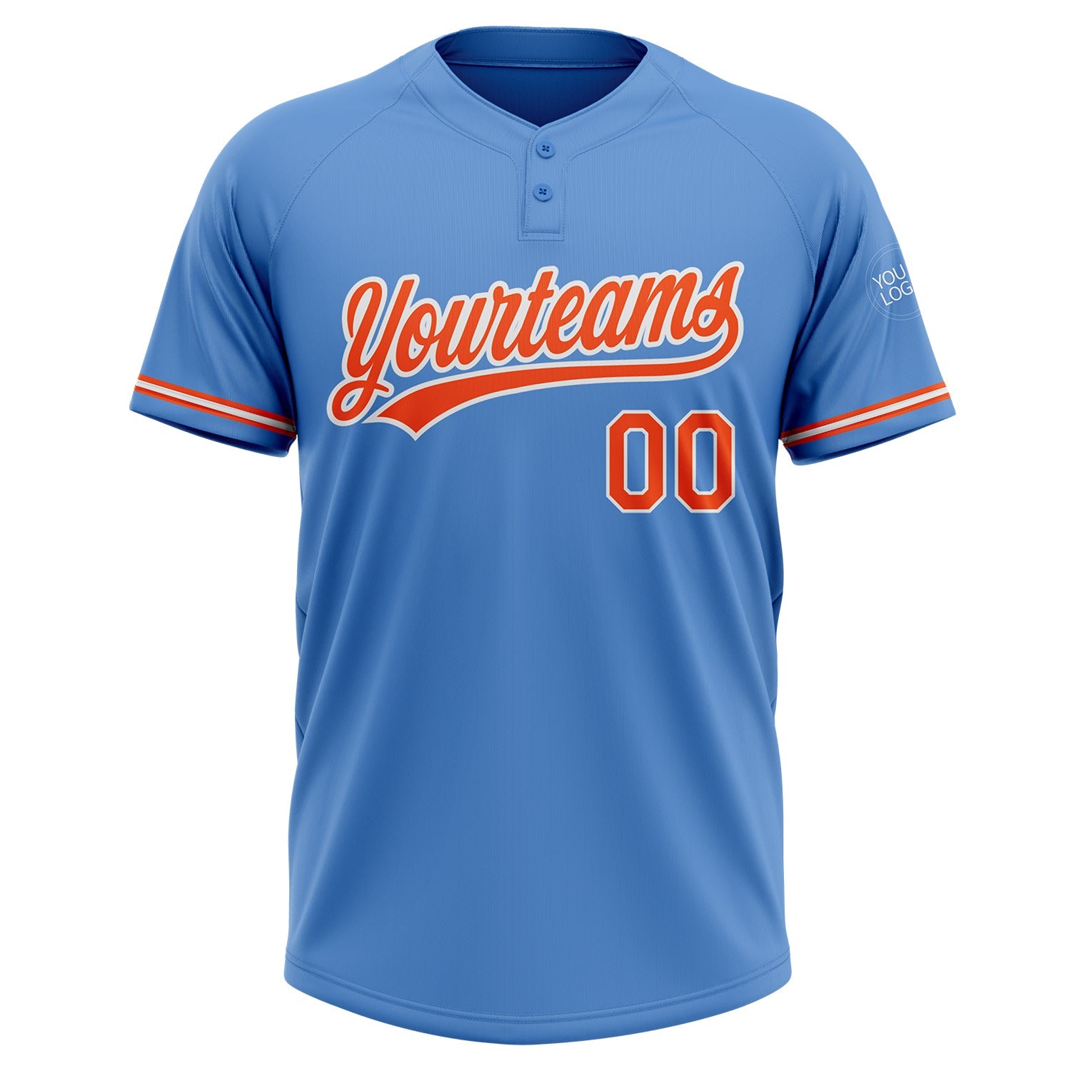Custom Powder Blue Orange-White Two-Button Unisex Softball Jersey view 2