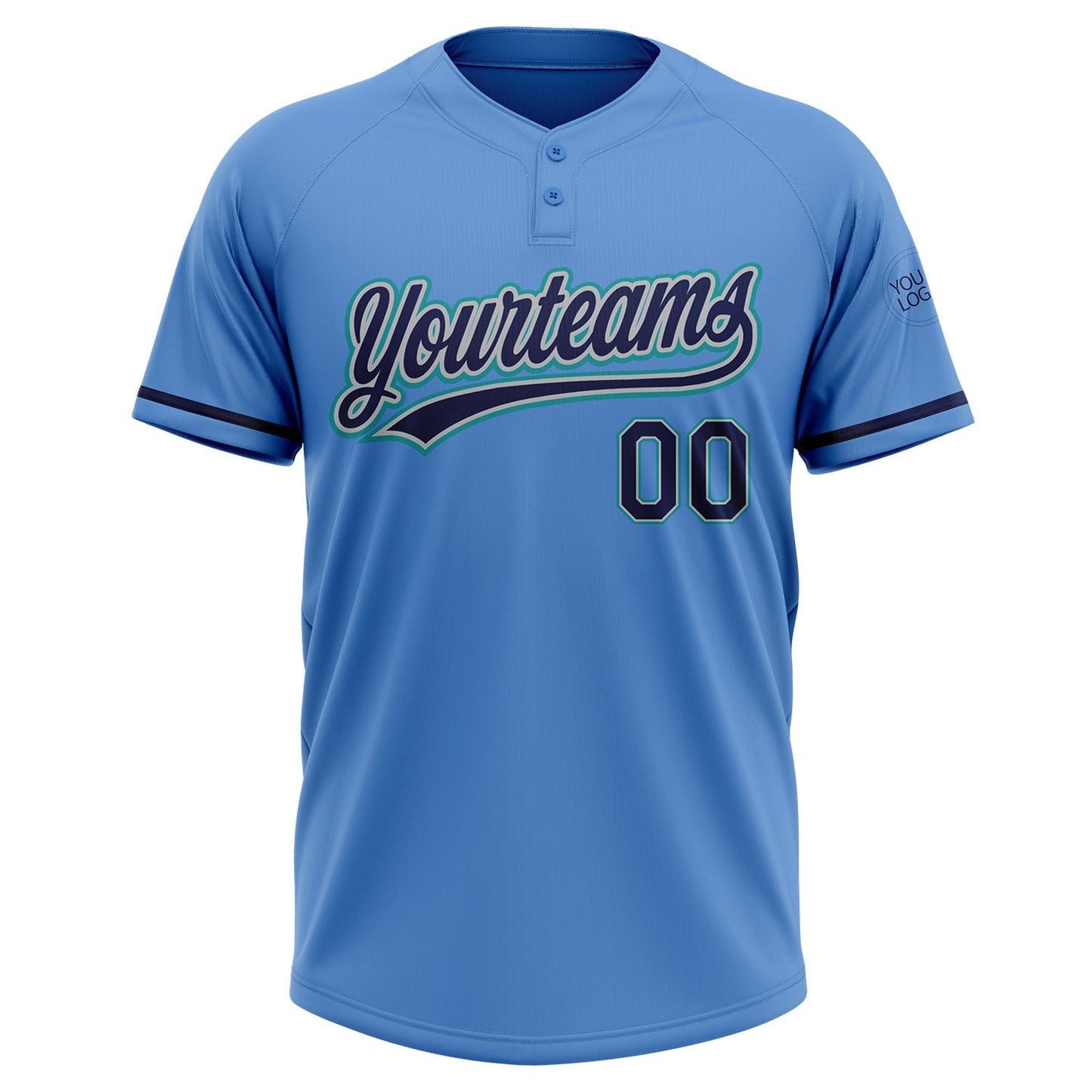 Custom Powder Blue Navy Gray-Teal Two-Button Unisex Softball Jersey view 2