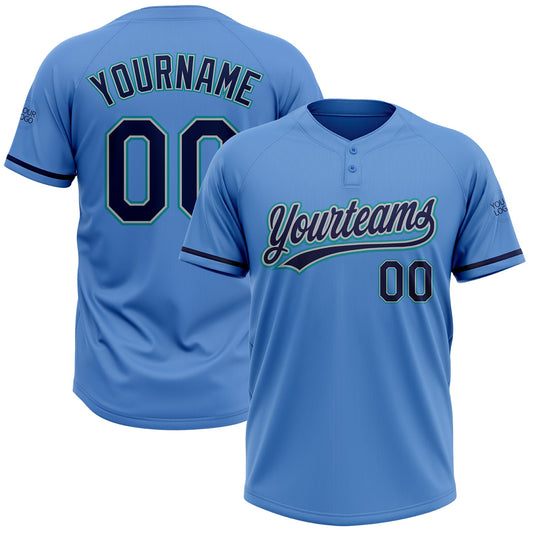 Custom Powder Blue Navy Gray-Teal Two-Button Unisex Softball Jersey - Main View