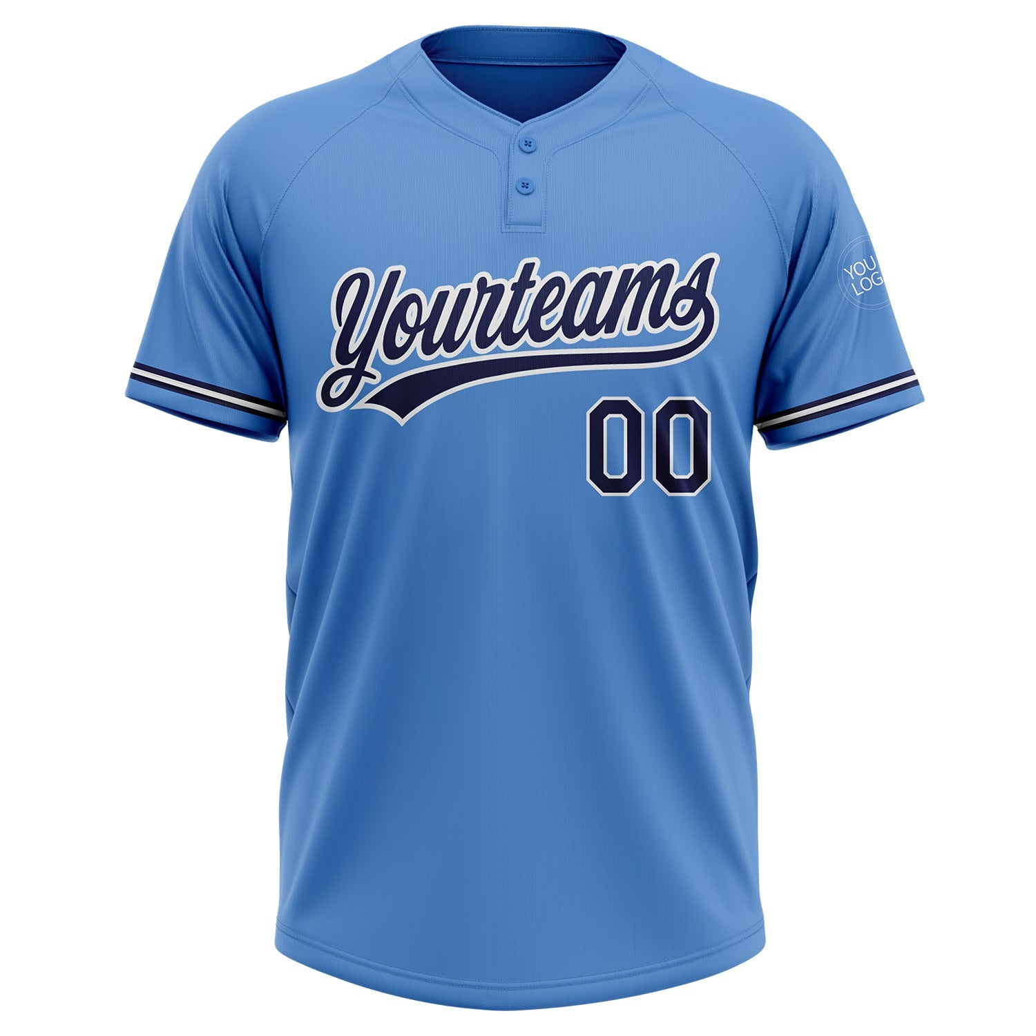 Custom Powder Blue Navy-White Two-Button Unisex Softball Jersey view 2