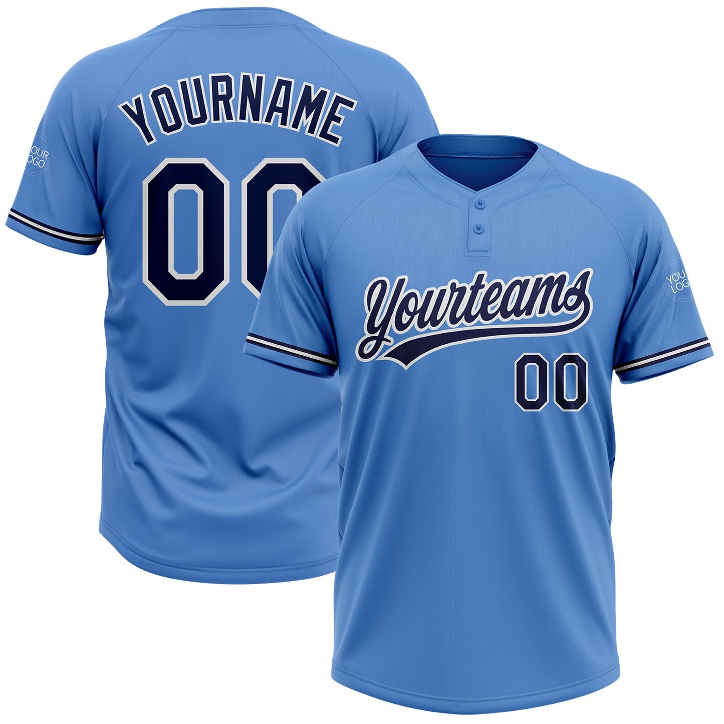 Custom Powder Blue Navy-White Two-Button Unisex Softball Jersey - Main View