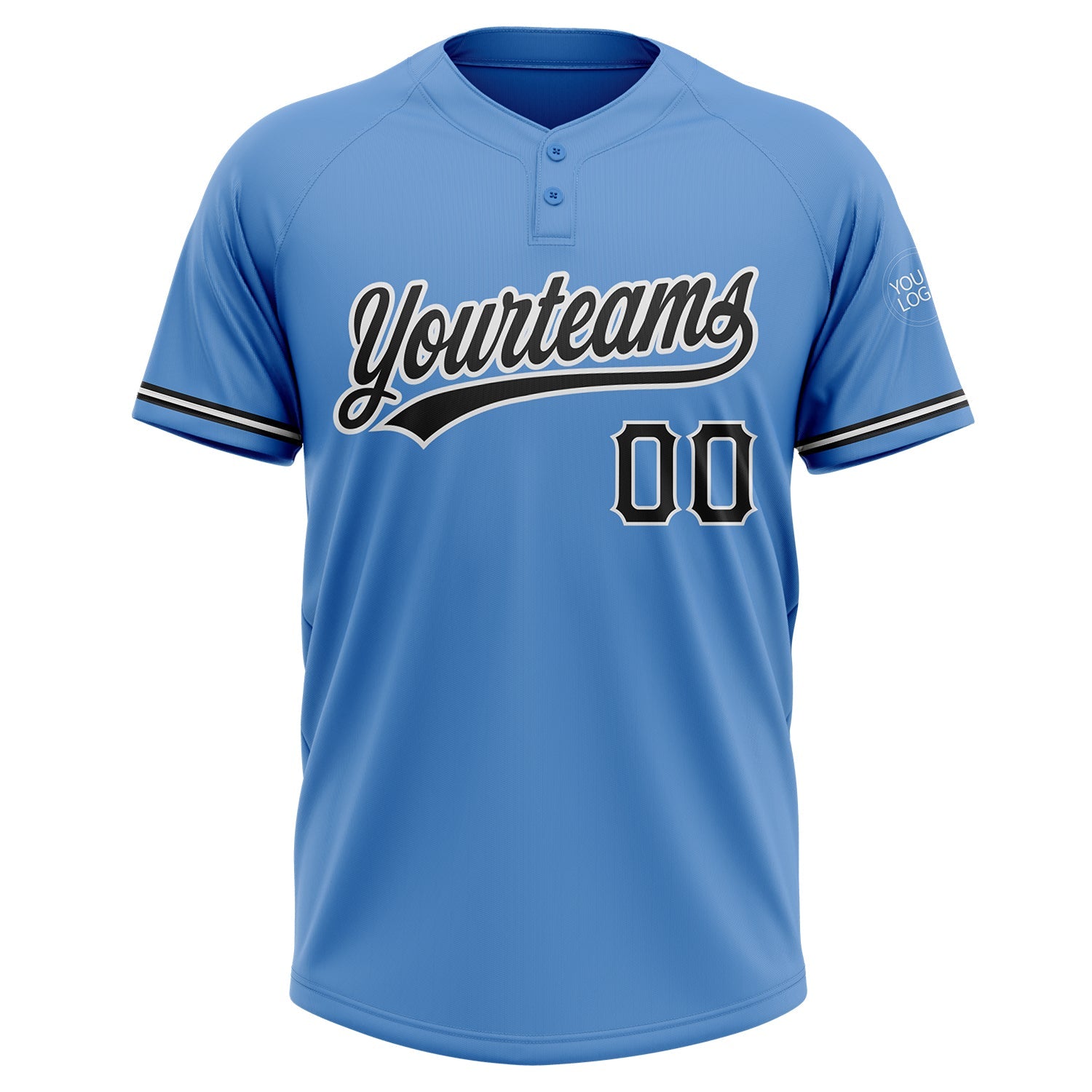 Custom Powder Blue Black-White Two-Button Unisex Softball Jersey view 2