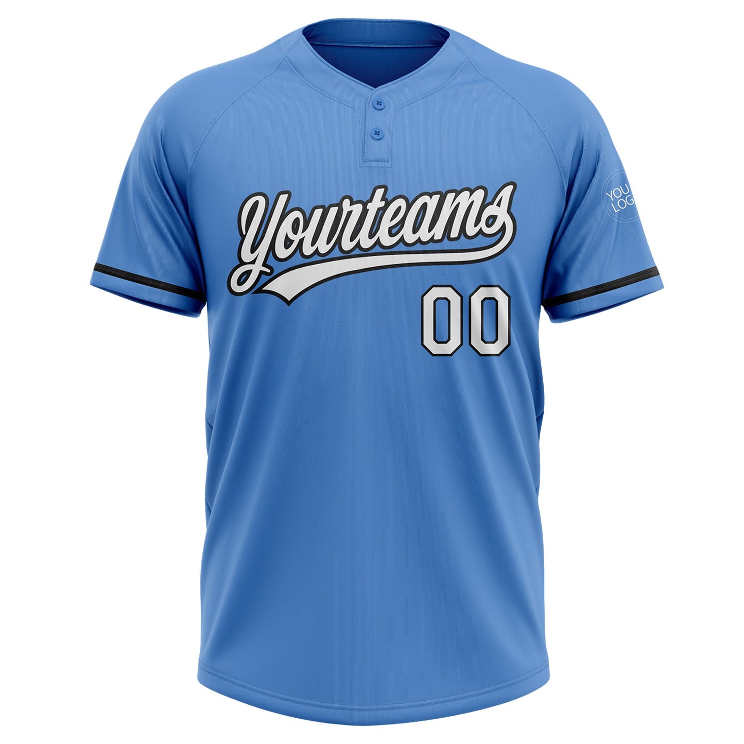 Custom Powder Blue White-Black Two-Button Unisex Softball Jersey view 2
