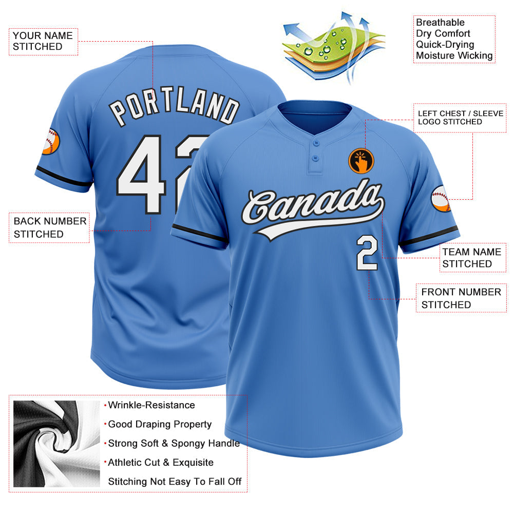Custom Powder Blue White-Black Two-Button Unisex Softball Jersey view 3