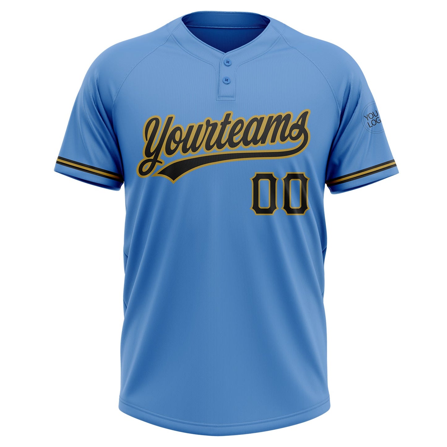 Custom Powder Blue Black-Old Gold Two-Button Unisex Softball Jersey view 2