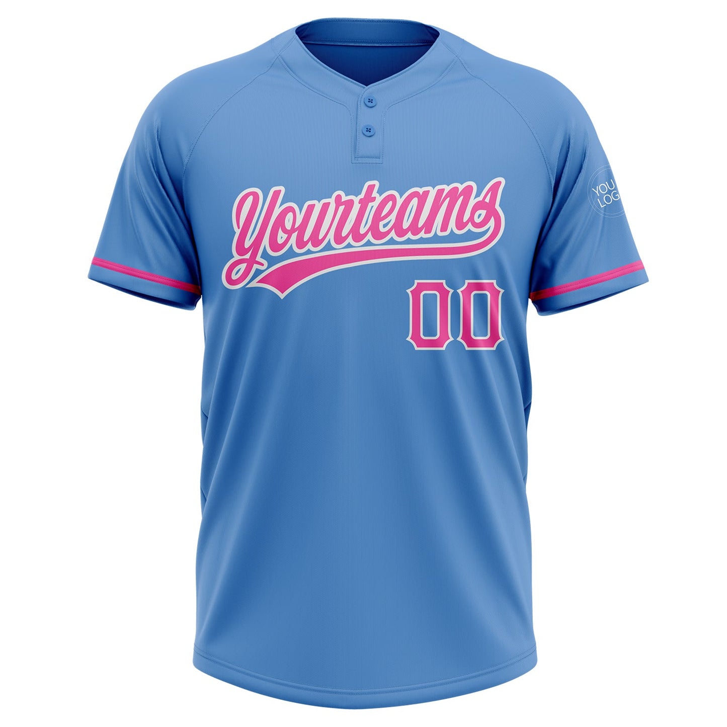 Custom Powder Blue Pink-White Two-Button Unisex Softball Jersey view 2