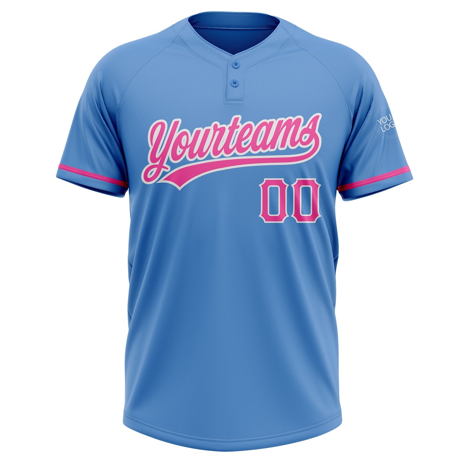 Custom Powder Blue Pink-White Two-Button Unisex Softball Jersey view 2