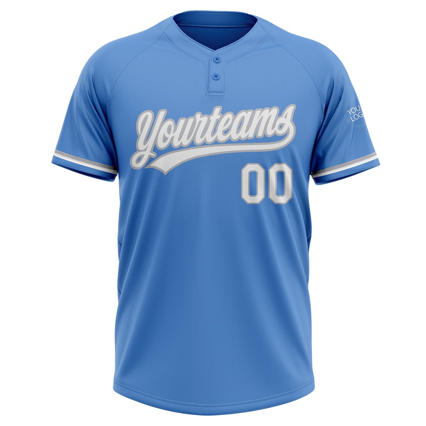 Custom Powder Blue White-Gray Two-Button Unisex Softball Jersey view 2