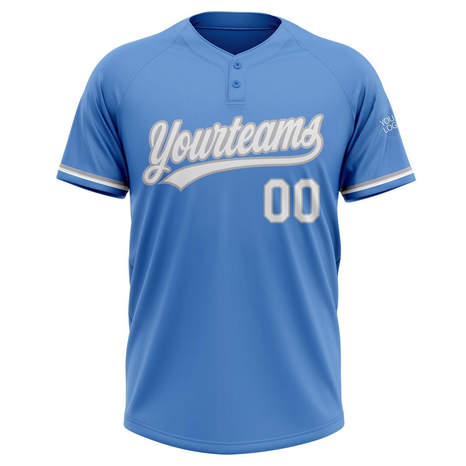 Custom Powder Blue White-Gray Two-Button Unisex Softball Jersey view 2