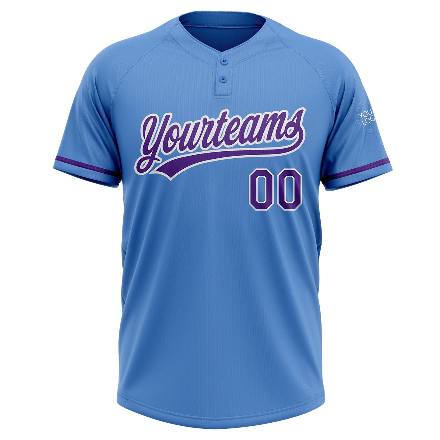 Custom Powder Blue Purple-White Two-Button Unisex Softball Jersey view 2