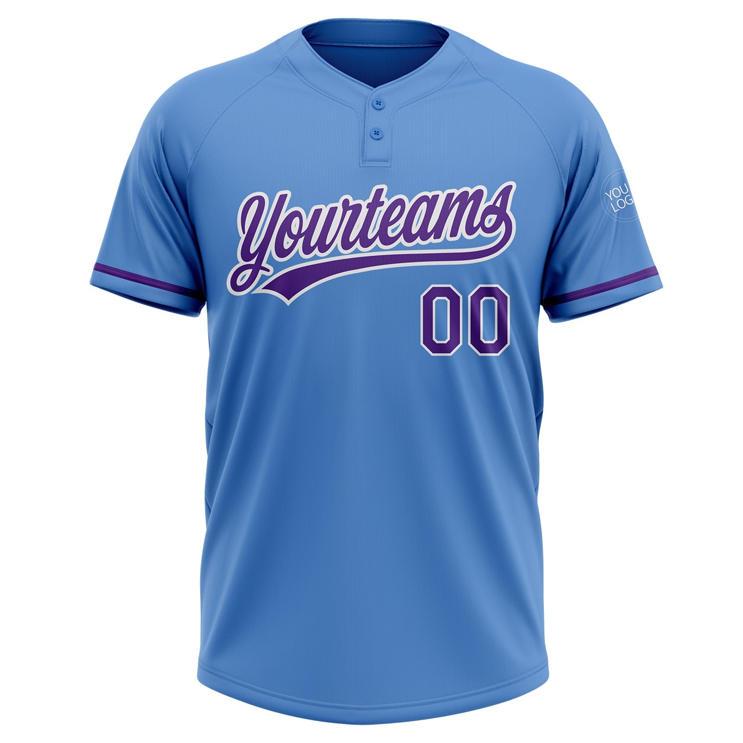 Custom Powder Blue Purple-White Two-Button Unisex Softball Jersey view 2