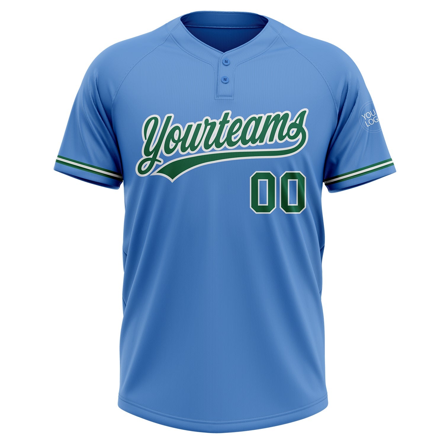 Custom Powder Blue Kelly Green-White Two-Button Unisex Softball Jersey view 2