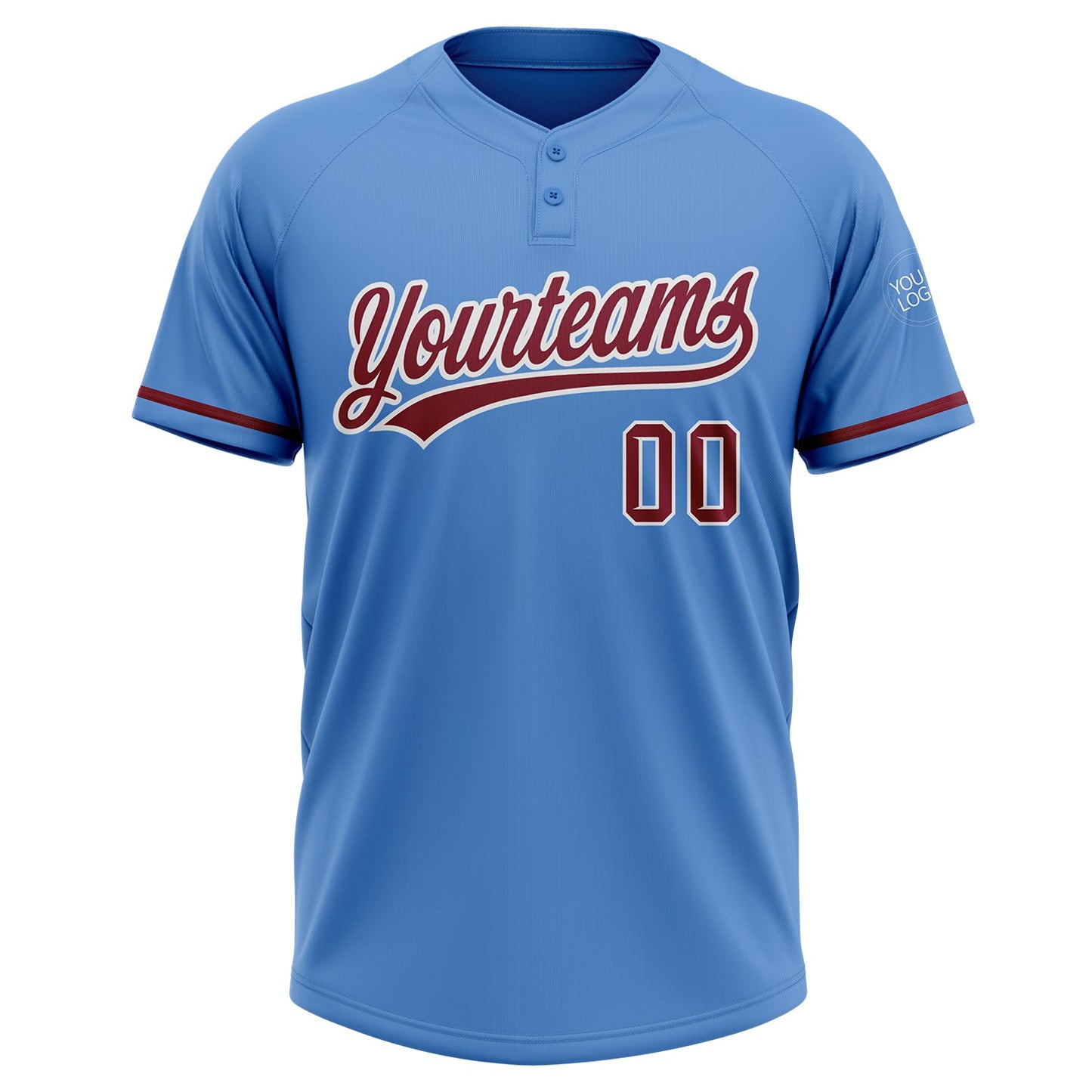 Custom Powder Blue Crimson-White Two-Button Unisex Softball Jersey view 2