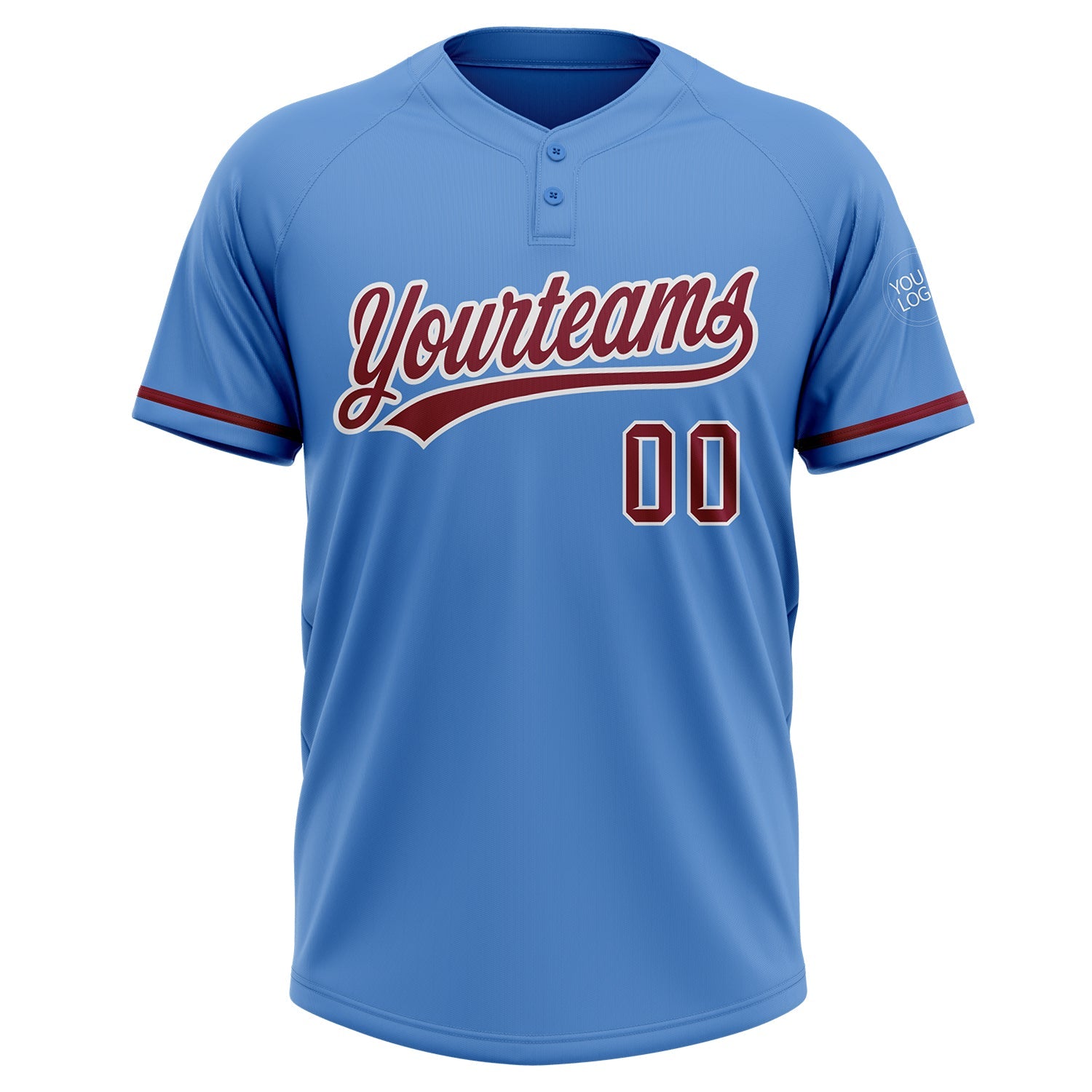 Custom Powder Blue Crimson-White Two-Button Unisex Softball Jersey view 2