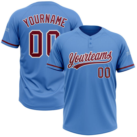 Custom Powder Blue Crimson-White Two-Button Unisex Softball Jersey - Main View