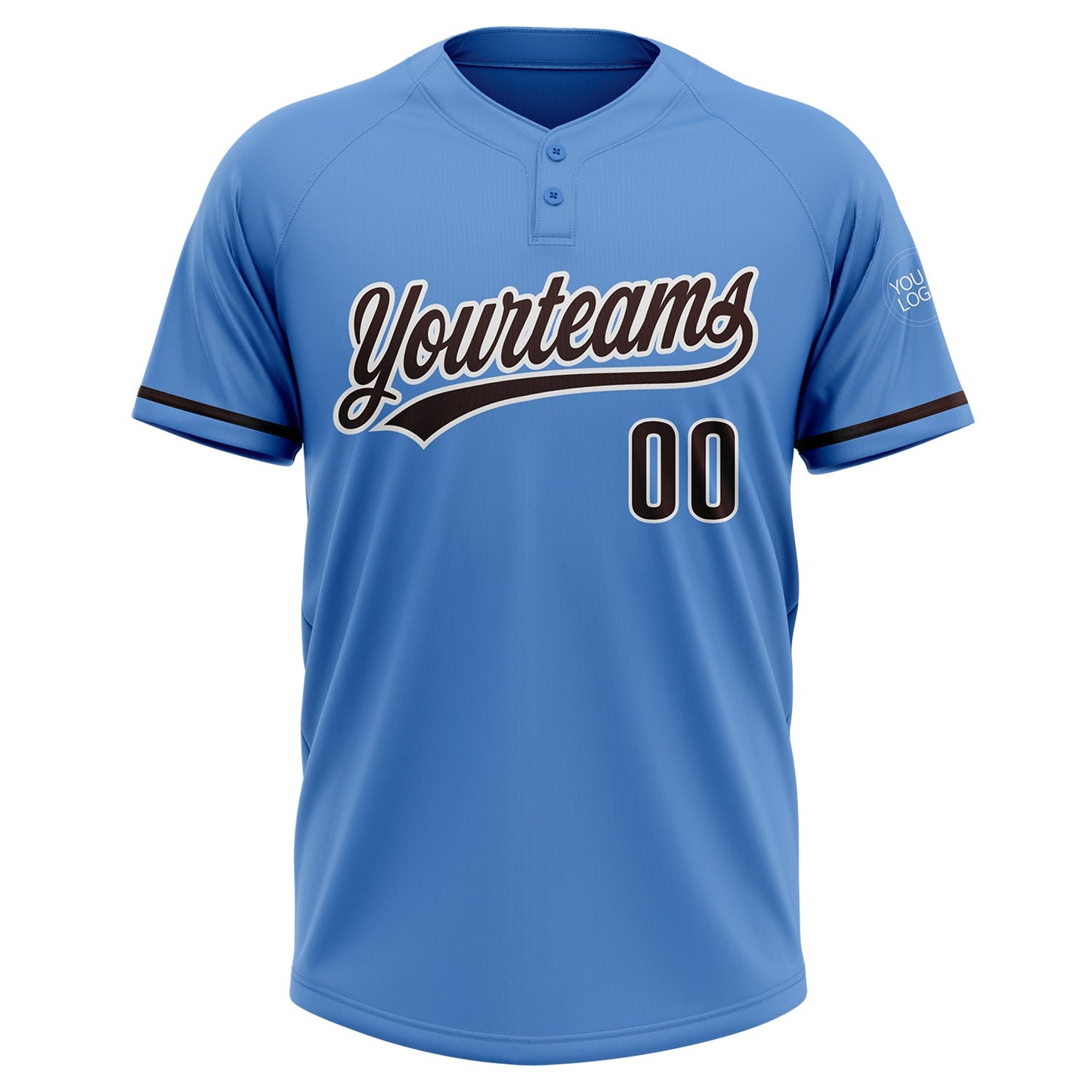 Custom Powder Blue Brown-White Two-Button Unisex Softball Jersey view 2