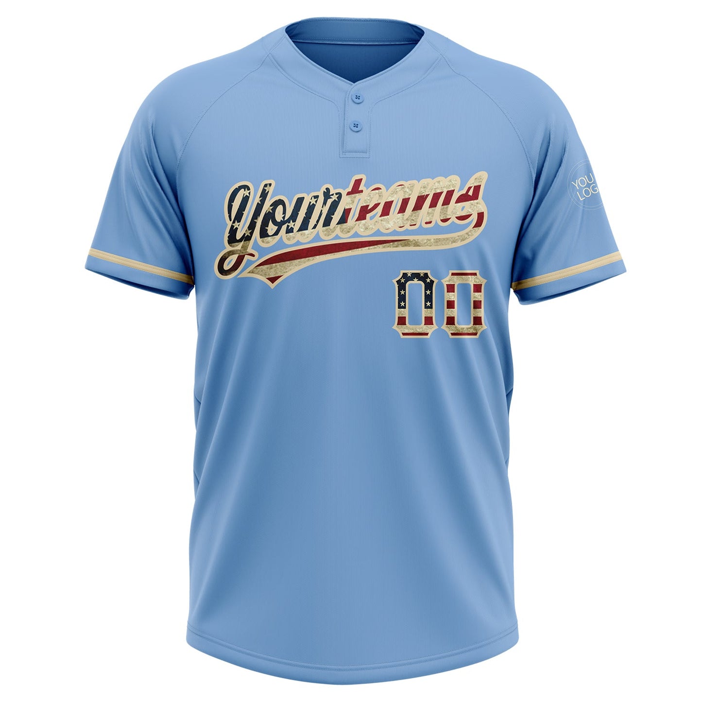 Custom Light Blue Vintage USA Flag-City Cream Two-Button Unisex Softball Jersey view 2