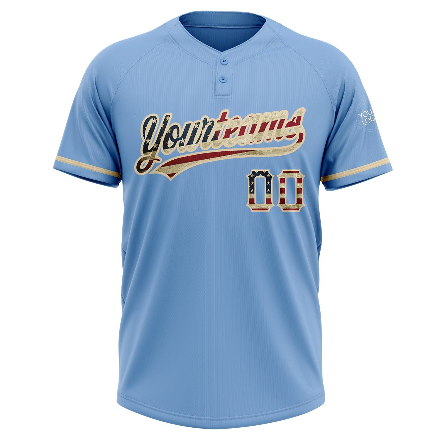 Custom Light Blue Vintage USA Flag-City Cream Two-Button Unisex Softball Jersey view 2