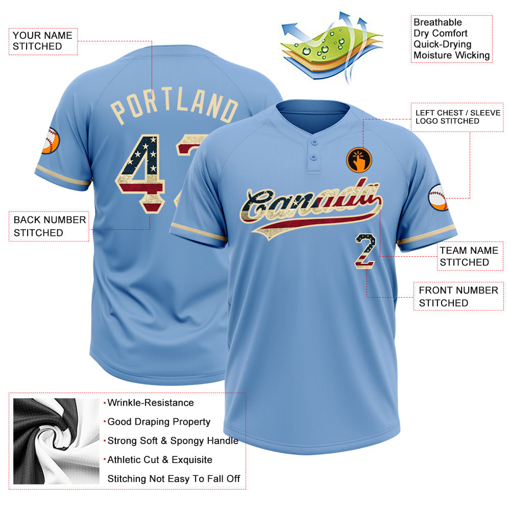 Custom Light Blue Vintage USA Flag-City Cream Two-Button Unisex Softball Jersey view 3