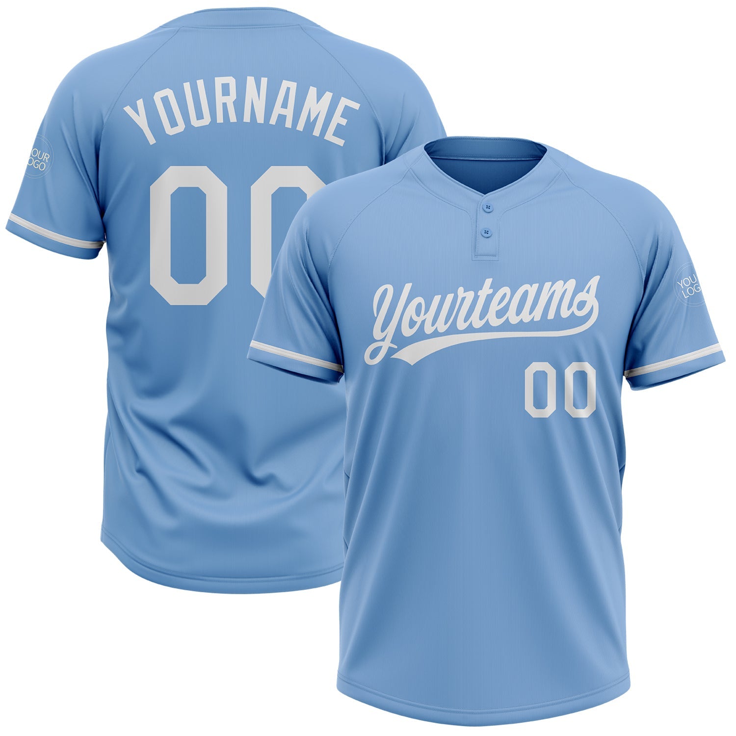 Custom Light Blue White Two-Button Unisex Softball Jersey - Main View
