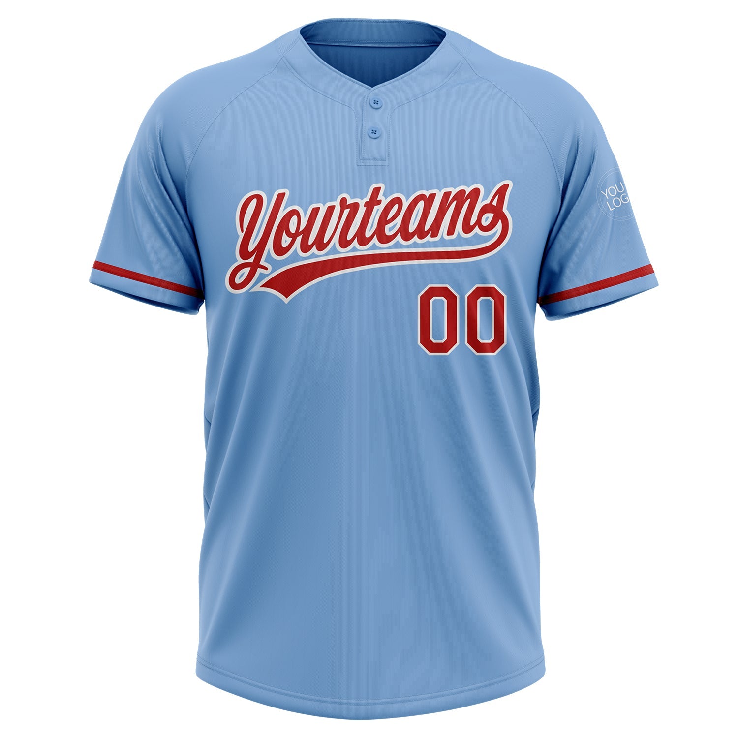 Custom Light Blue Red-White Two-Button Unisex Softball Jersey view 2