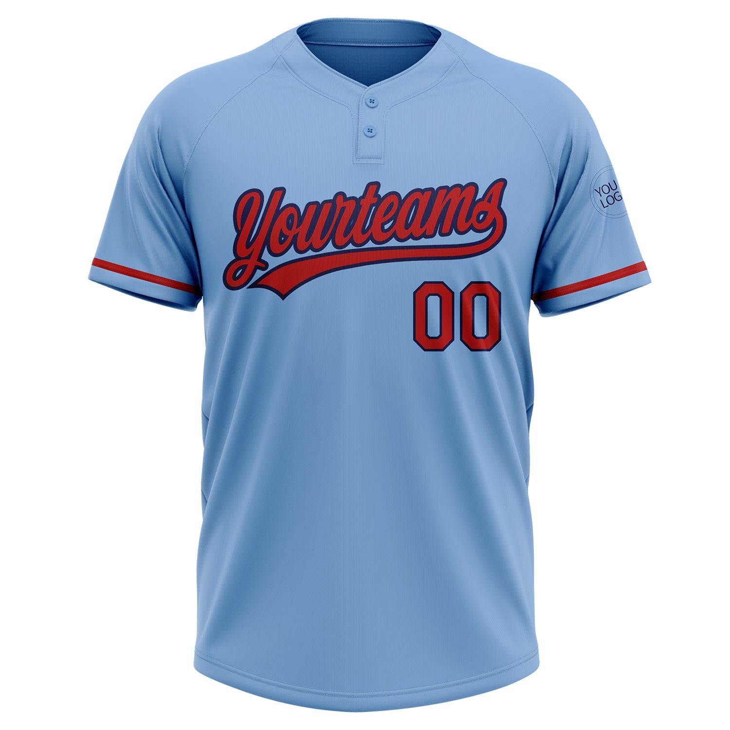 Custom Light Blue Red-Navy Two-Button Unisex Softball Jersey view 2