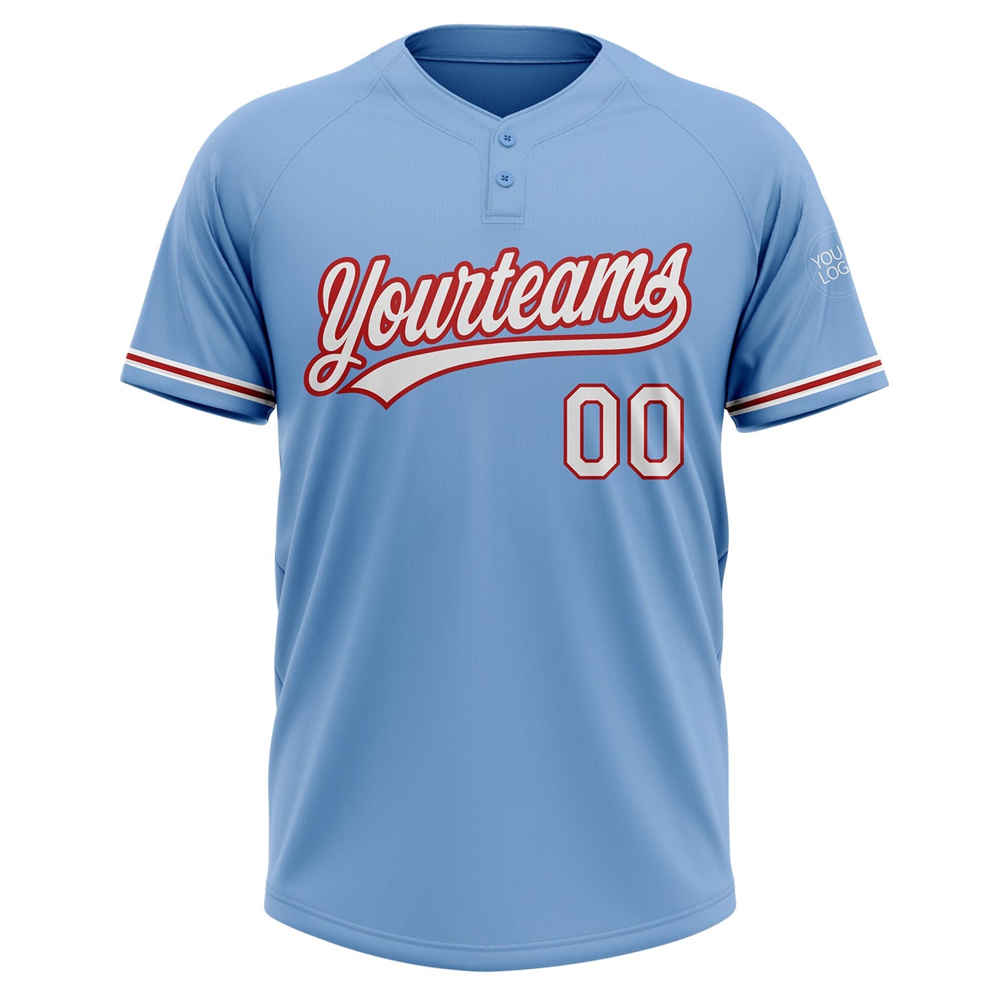 Custom Light Blue White-Red Two-Button Unisex Softball Jersey view 2