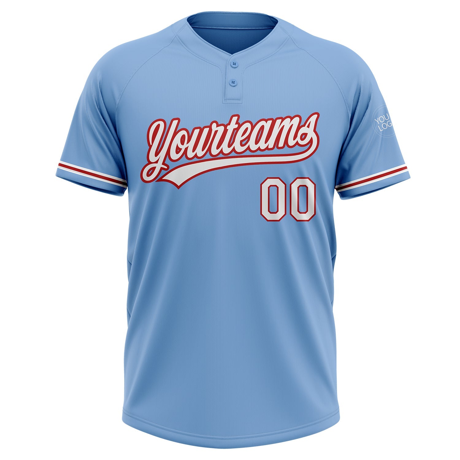 Custom Light Blue White-Red Two-Button Unisex Softball Jersey view 2