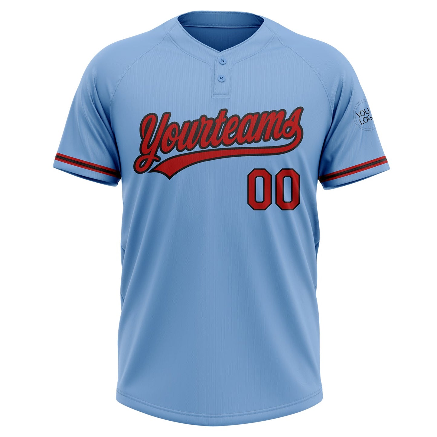 Custom Light Blue Red-Black Two-Button Unisex Softball Jersey view 2