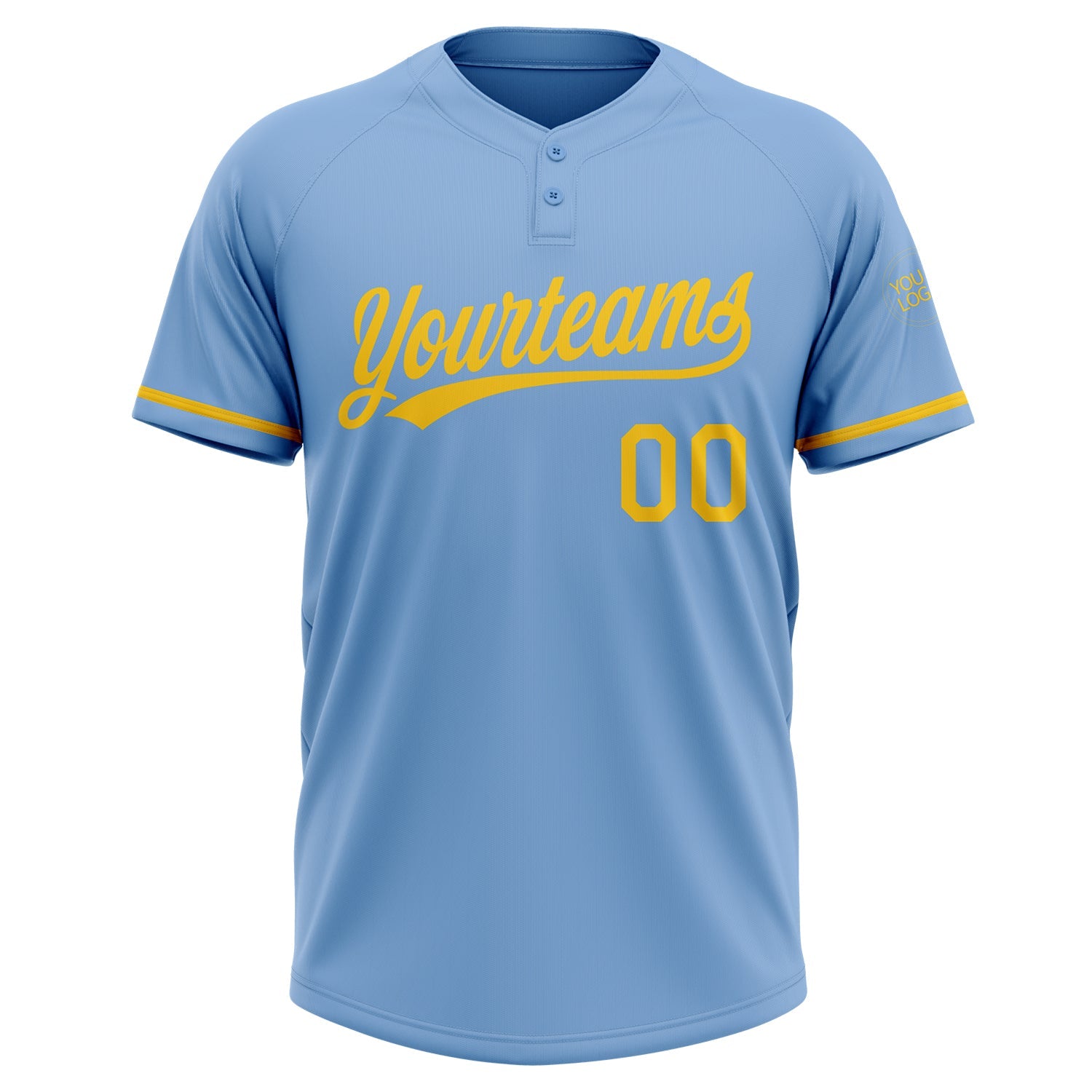 Custom Light Blue Yellow Two-Button Unisex Softball Jersey view 2