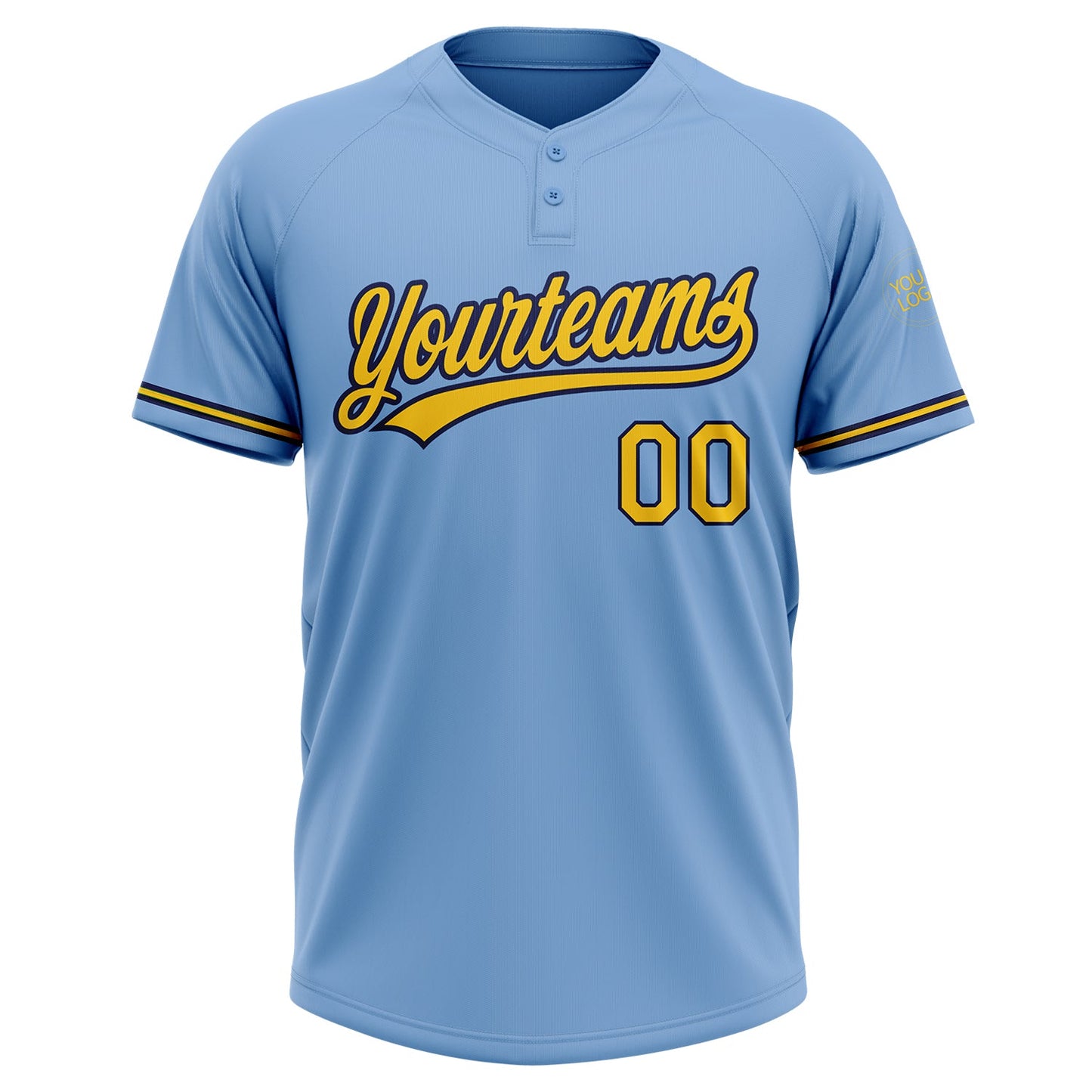 Custom Light Blue Yellow-Navy Two-Button Unisex Softball Jersey view 2