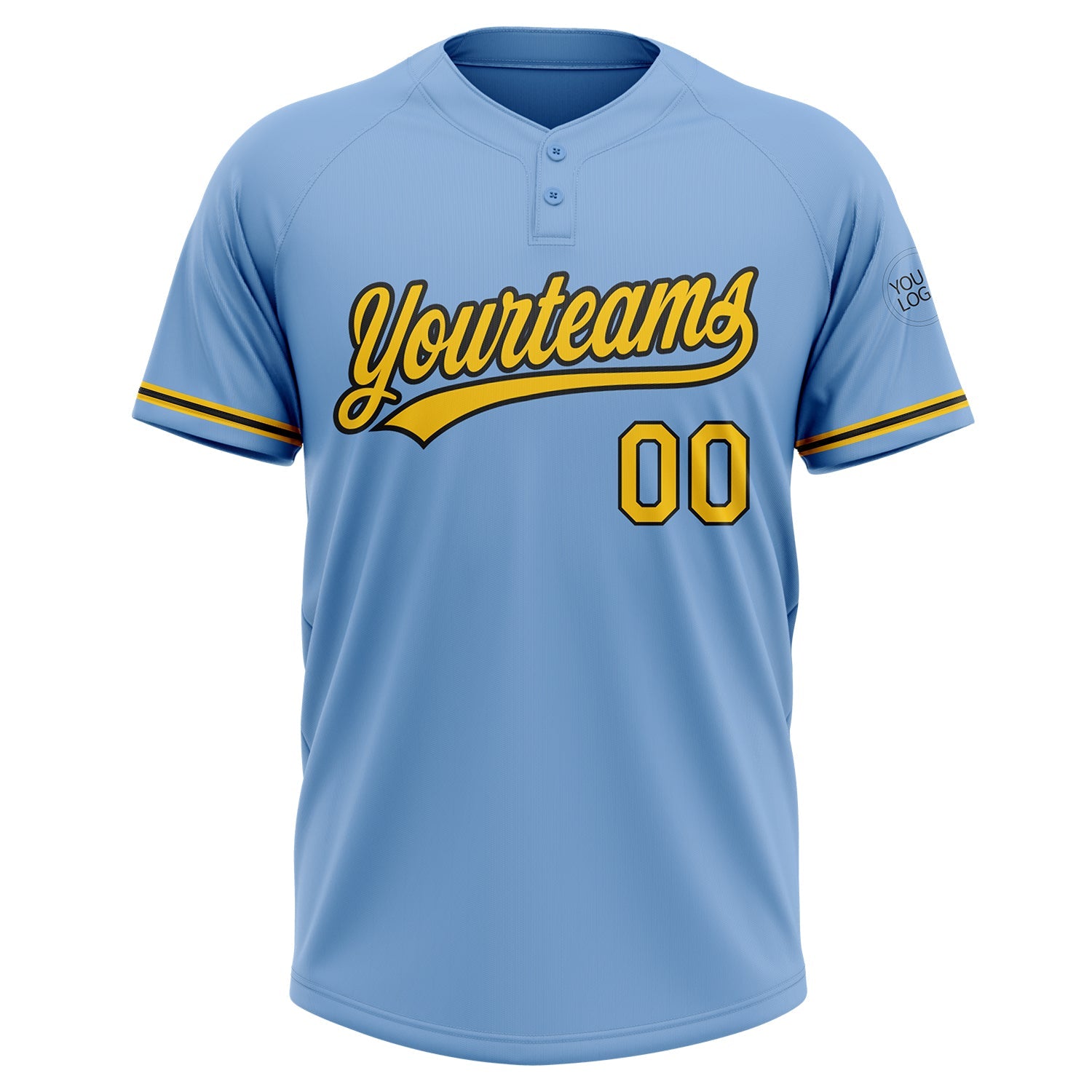 Custom Light Blue Yellow-Black Two-Button Unisex Softball Jersey view 2
