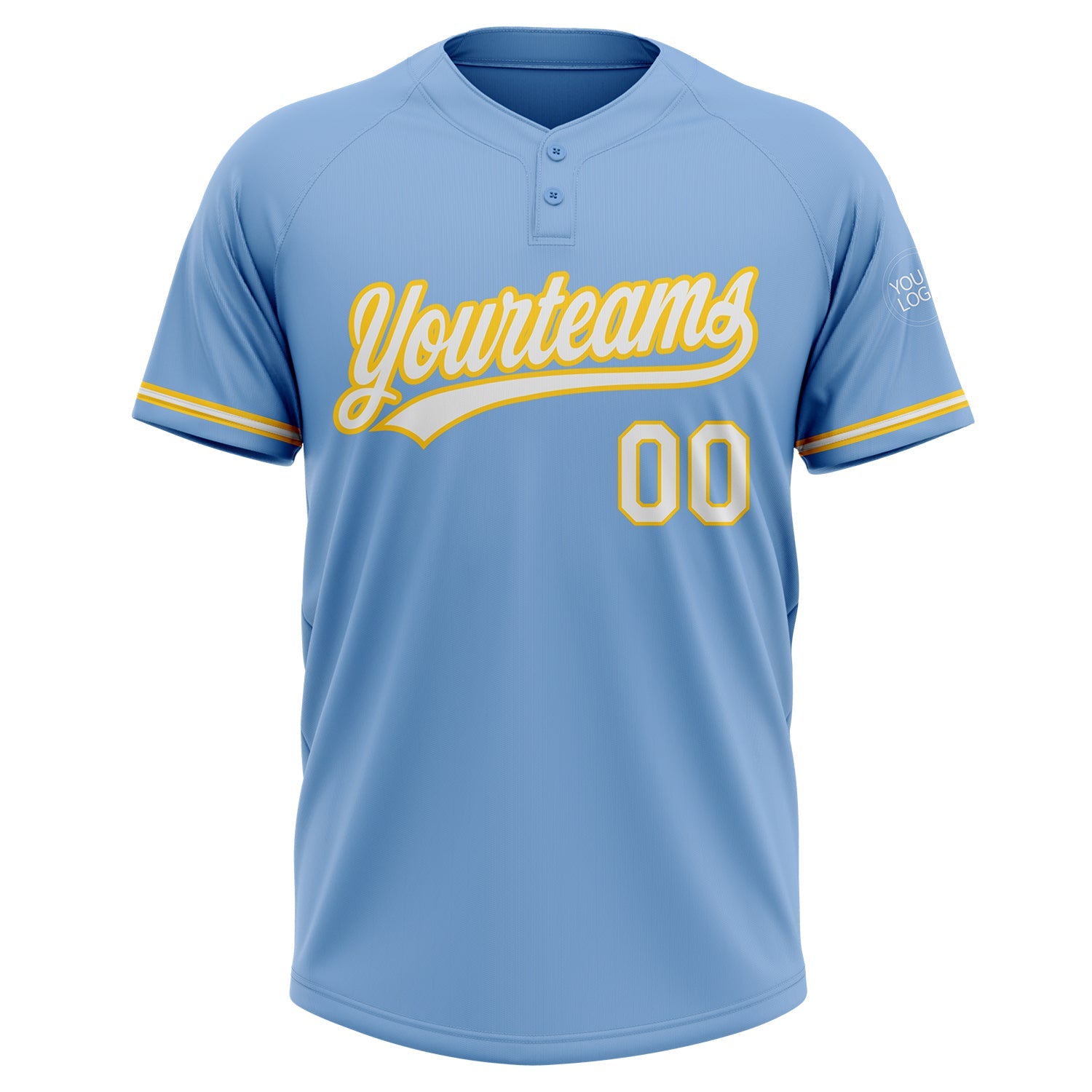 Custom Light Blue White-Yellow Two-Button Unisex Softball Jersey view 2