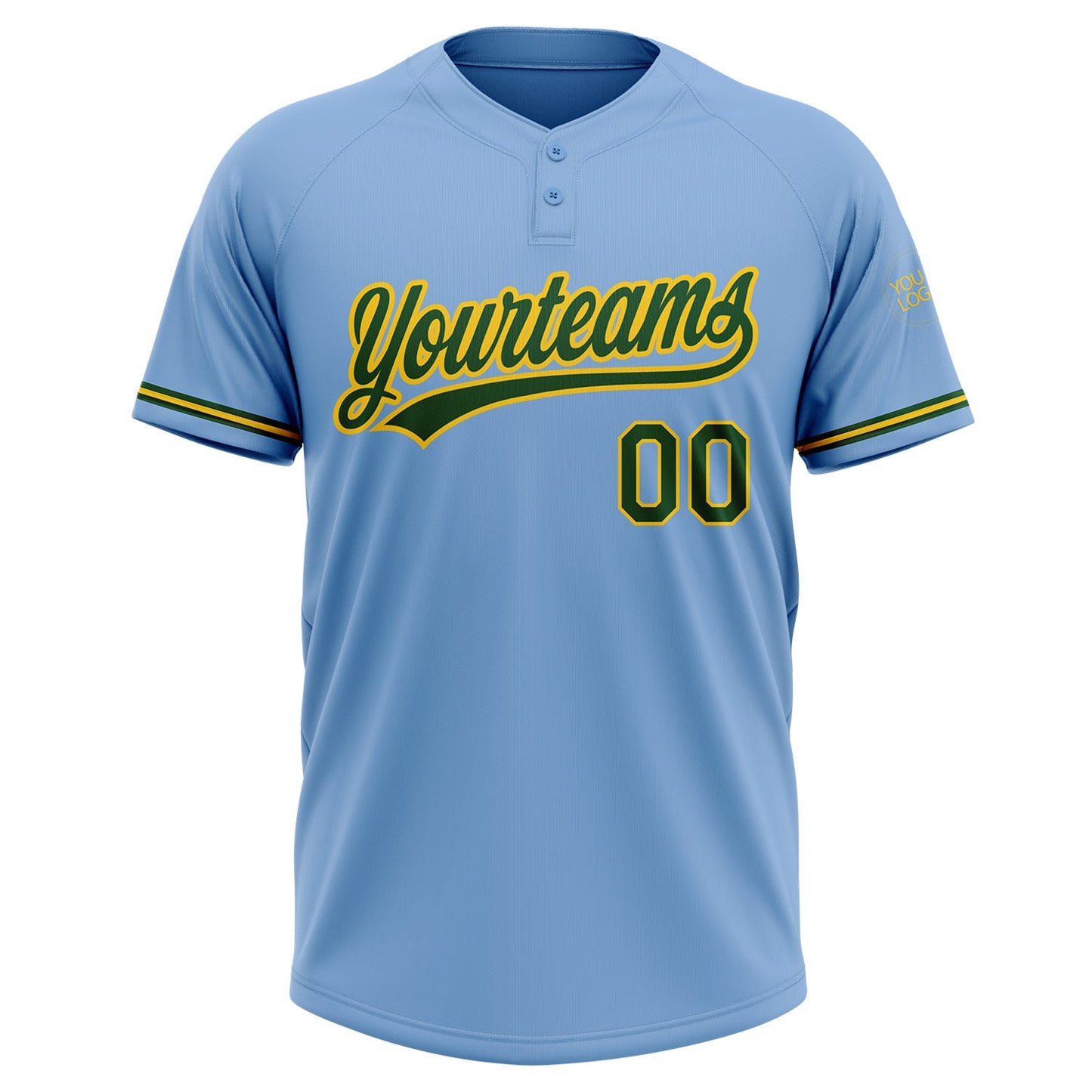 Custom Light Blue Green-Yellow Two-Button Unisex Softball Jersey view 2