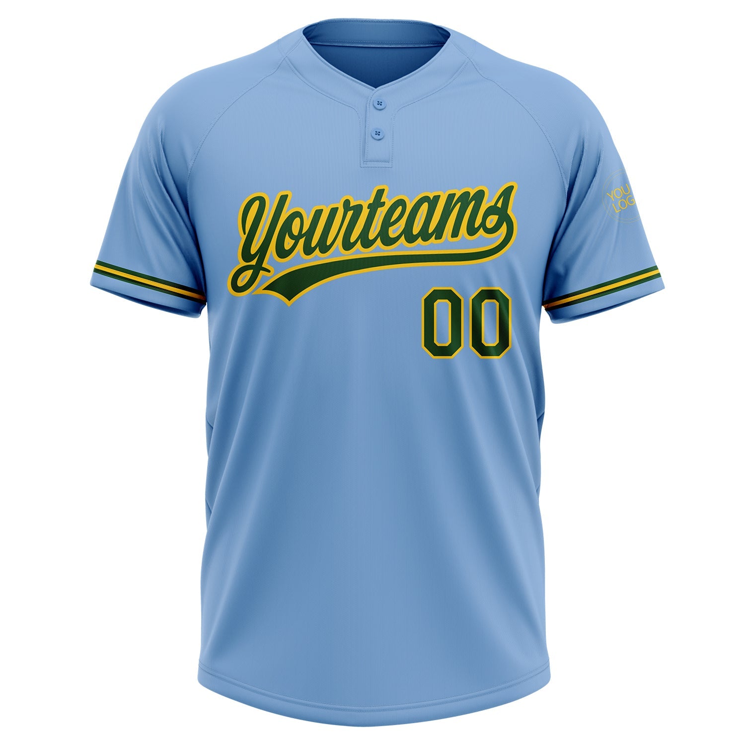 Custom Light Blue Green-Yellow Two-Button Unisex Softball Jersey view 2
