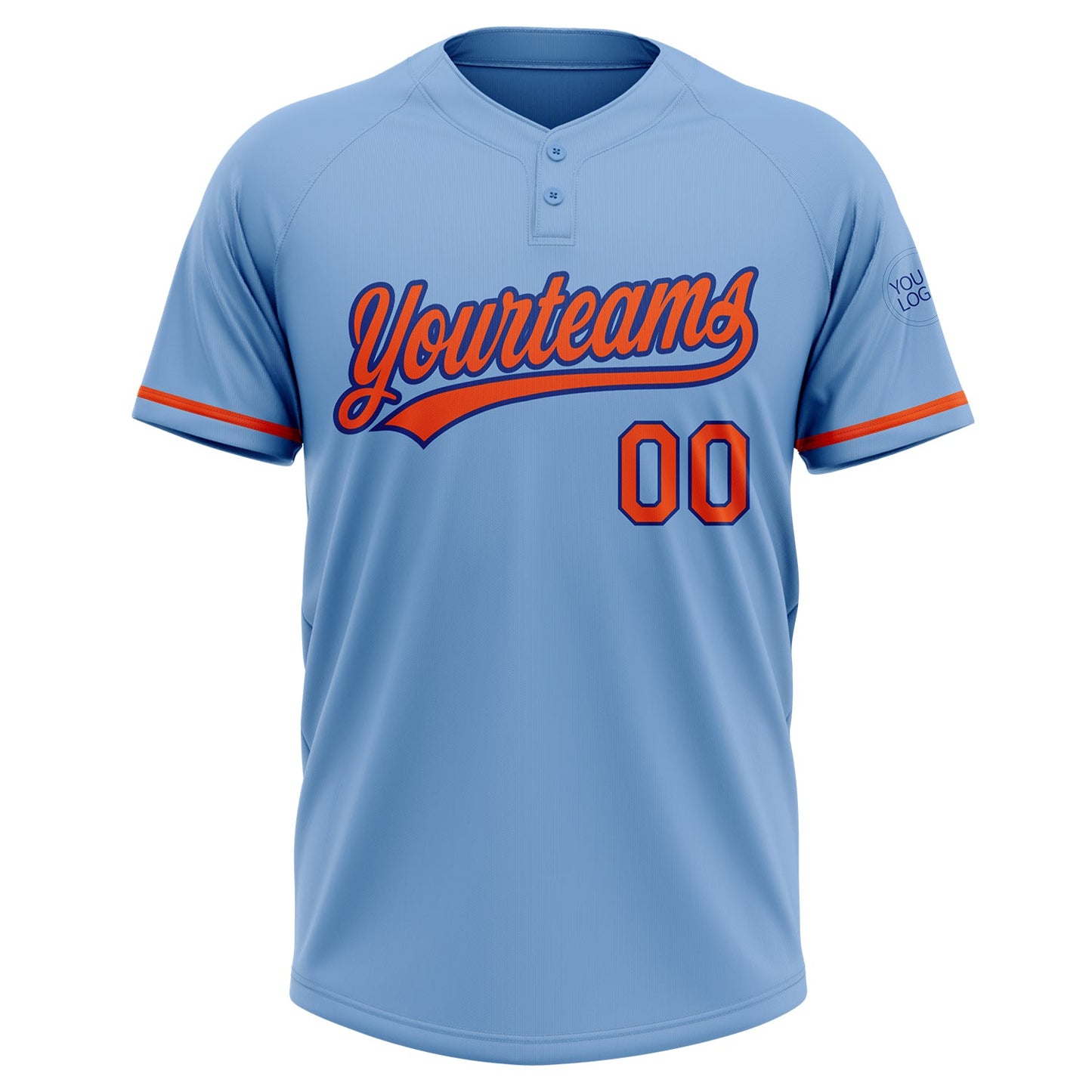 Custom Light Blue Orange-Royal Two-Button Unisex Softball Jersey view 2
