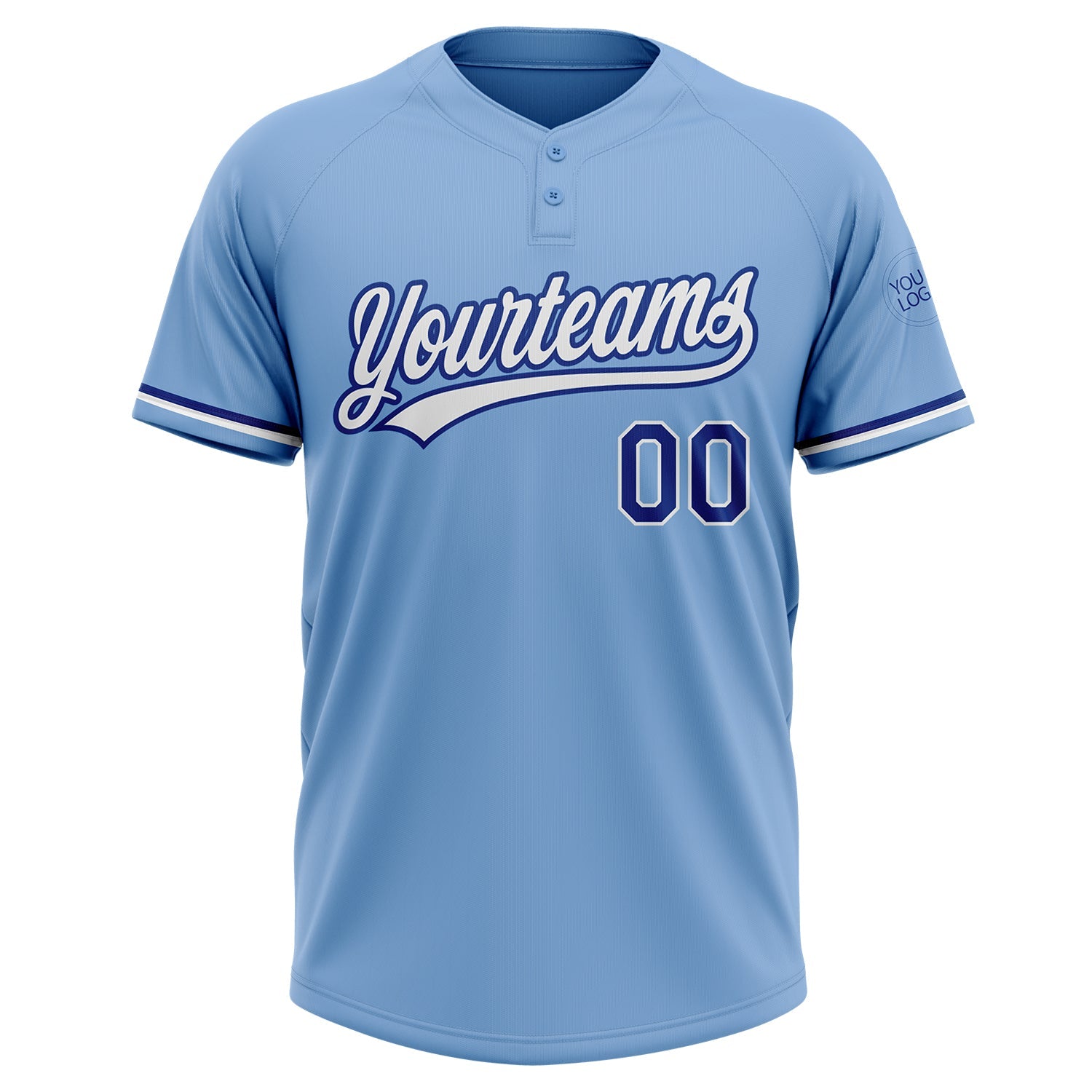 Custom Light Blue White-Royal Two-Button Unisex Softball Jersey view 2