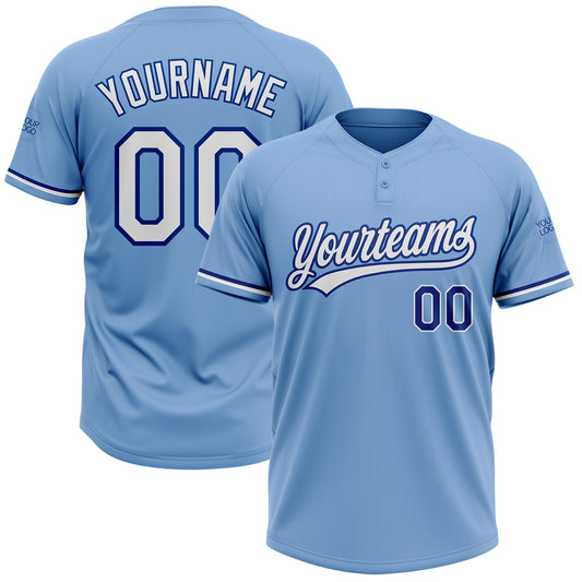 Custom Light Blue White-Royal Two-Button Unisex Softball Jersey - Main View