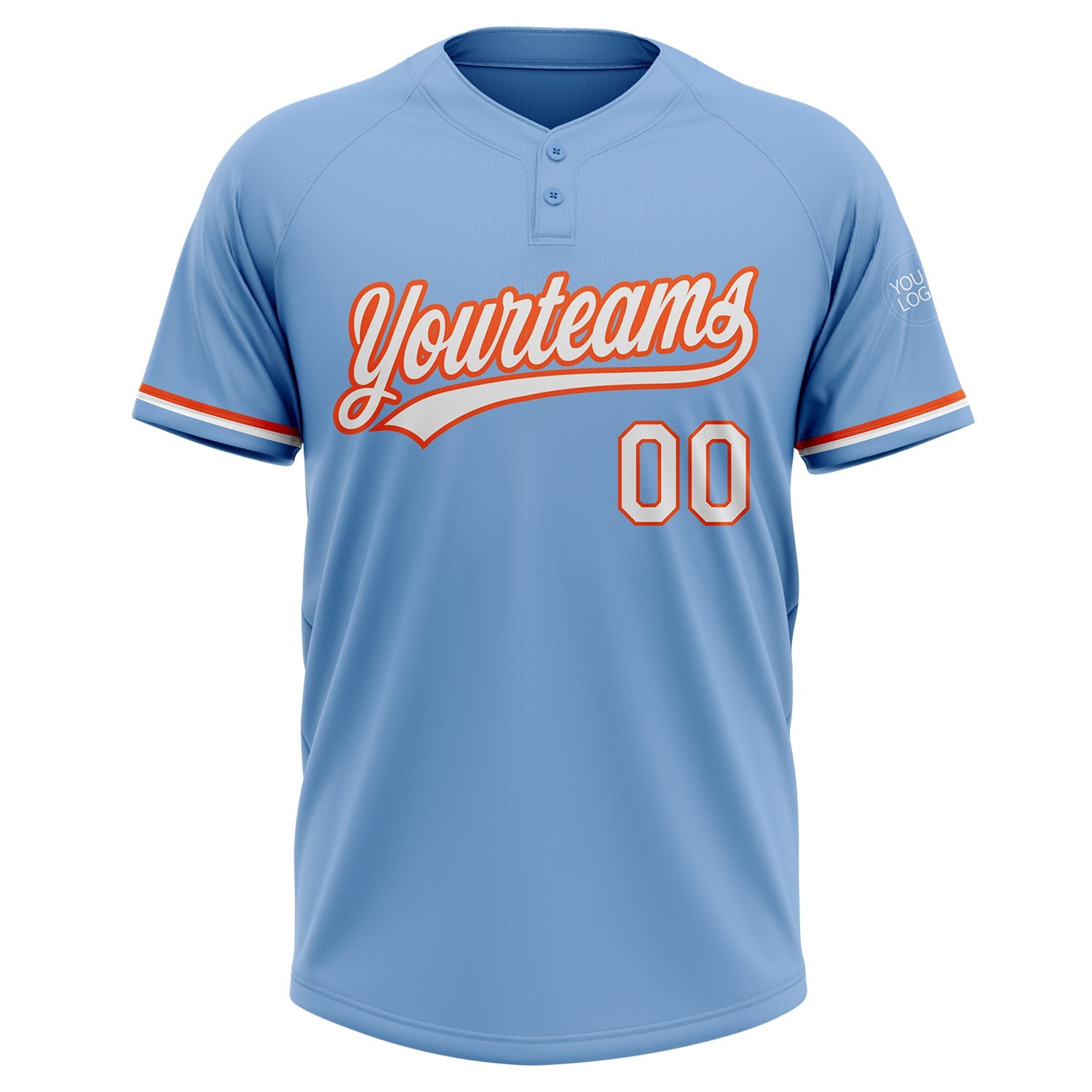 Custom Light Blue White-Orange Two-Button Unisex Softball Jersey view 2