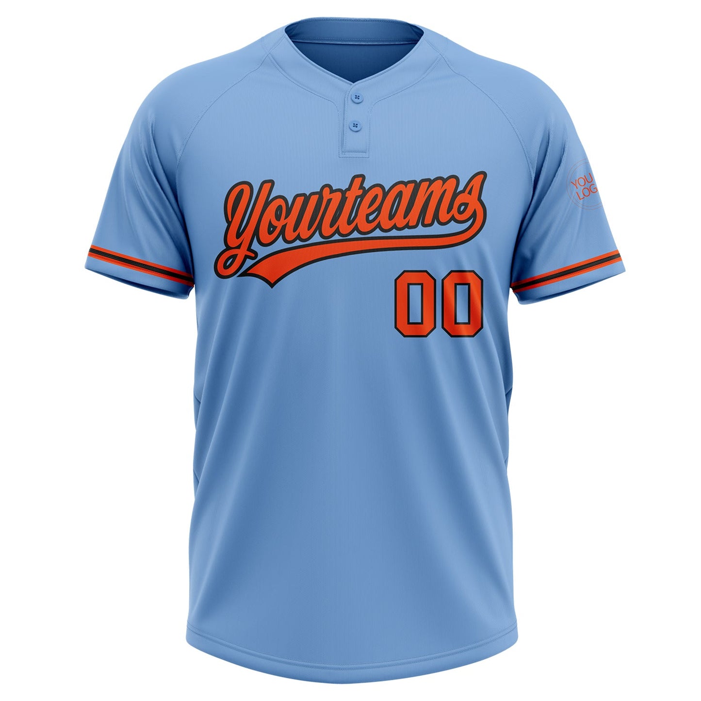 Custom Light Blue Orange-Black Two-Button Unisex Softball Jersey view 2