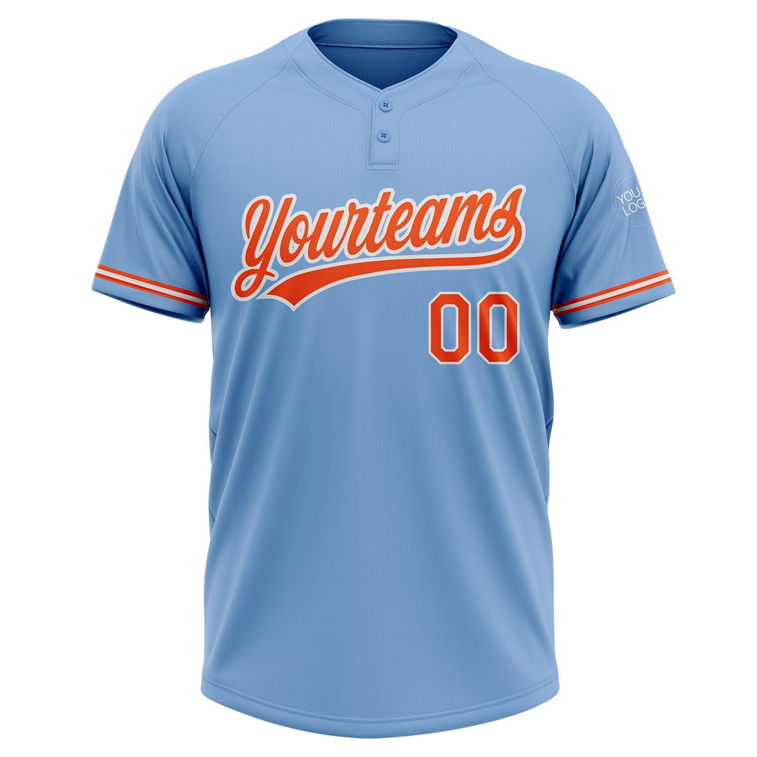 Custom Light Blue Orange-White Two-Button Unisex Softball Jersey view 2