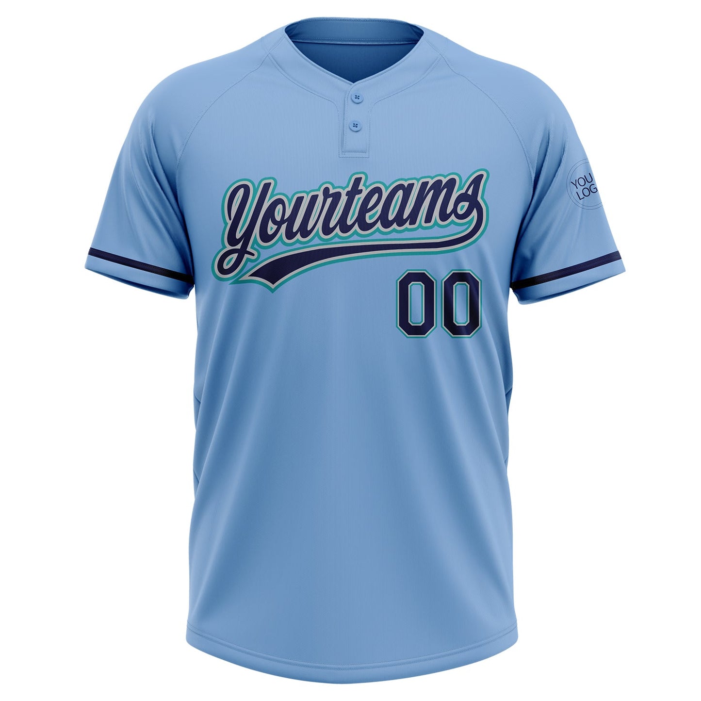 Custom Light Blue Navy Gray-Teal Two-Button Unisex Softball Jersey view 2
