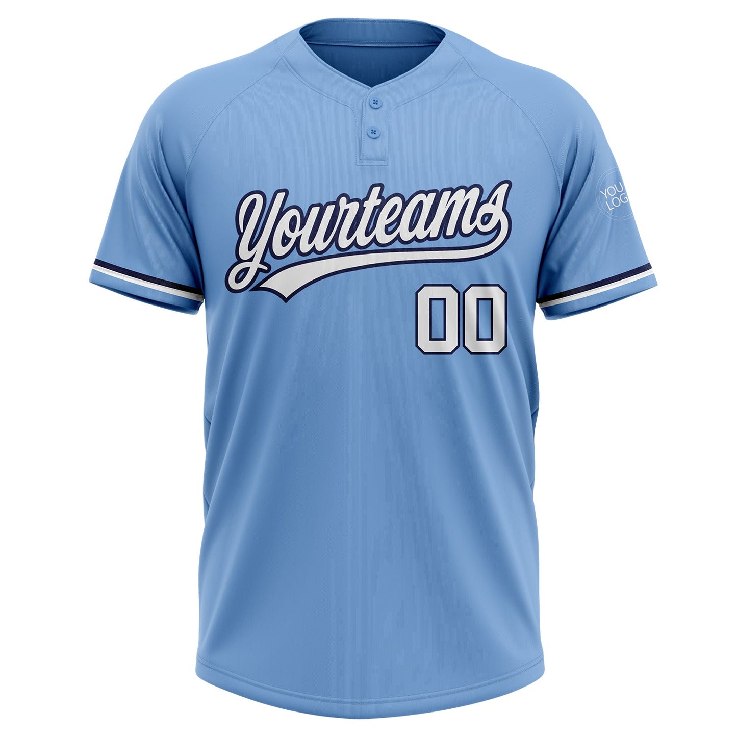 Custom Light Blue White-Navy Two-Button Unisex Softball Jersey view 2