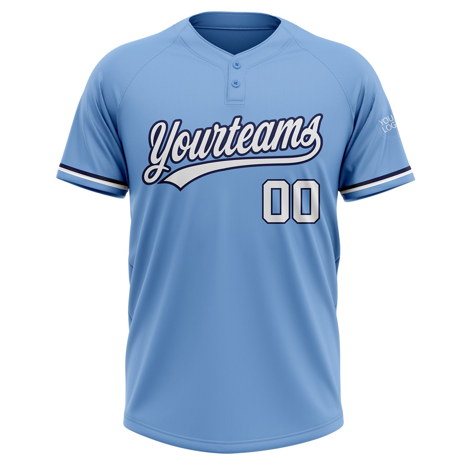 Custom Light Blue White-Navy Two-Button Unisex Softball Jersey view 2