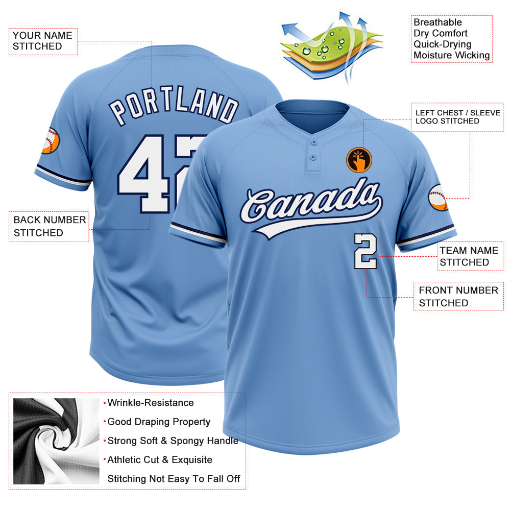 Custom Light Blue White-Navy Two-Button Unisex Softball Jersey view 3