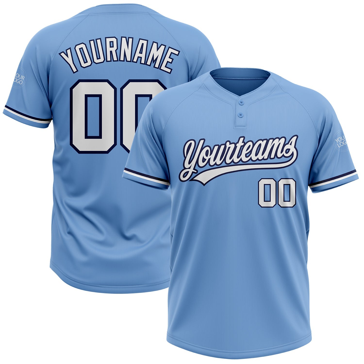 Custom Light Blue White-Navy Two-Button Unisex Softball Jersey - Main View