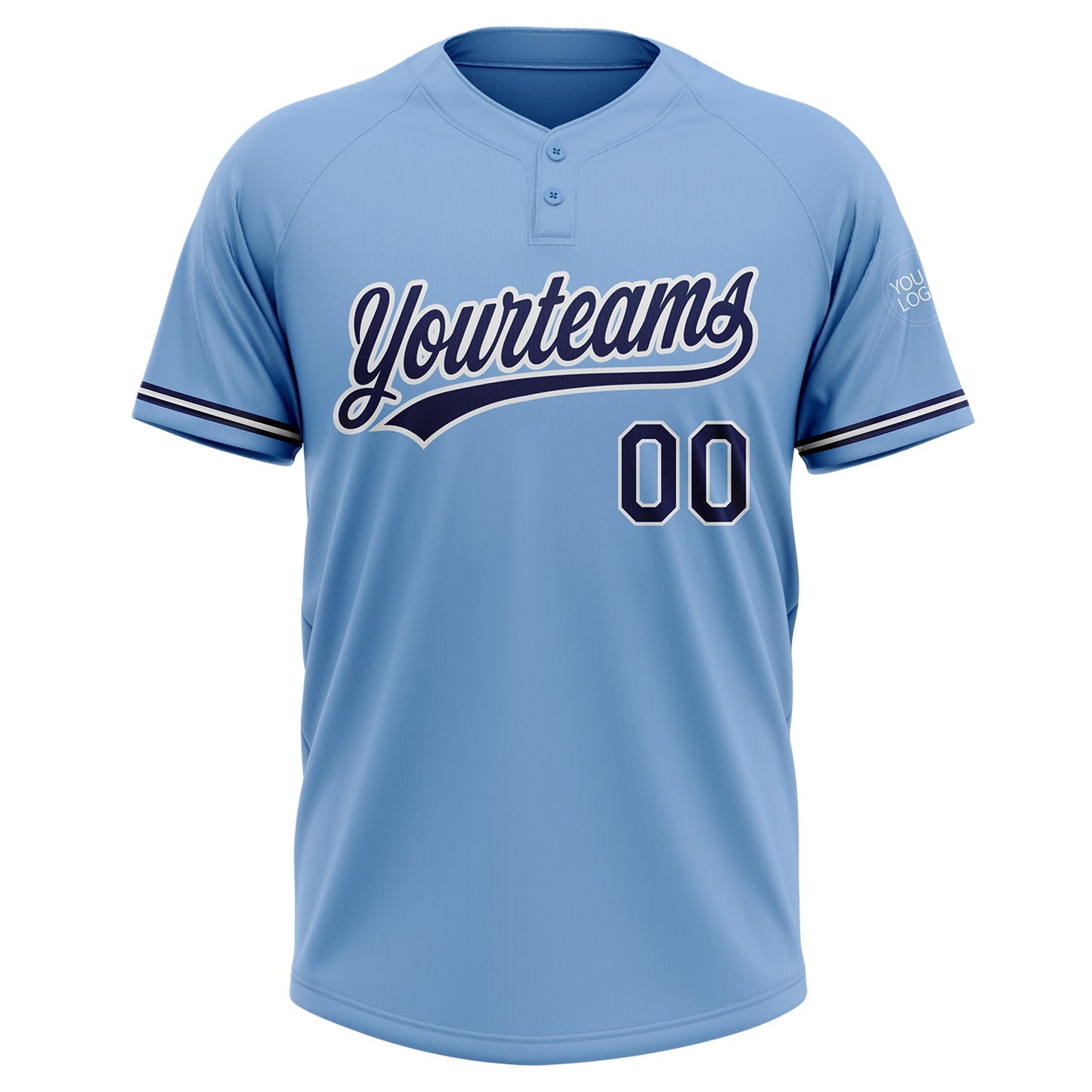 Custom Light Blue Navy-White Two-Button Unisex Softball Jersey view 2
