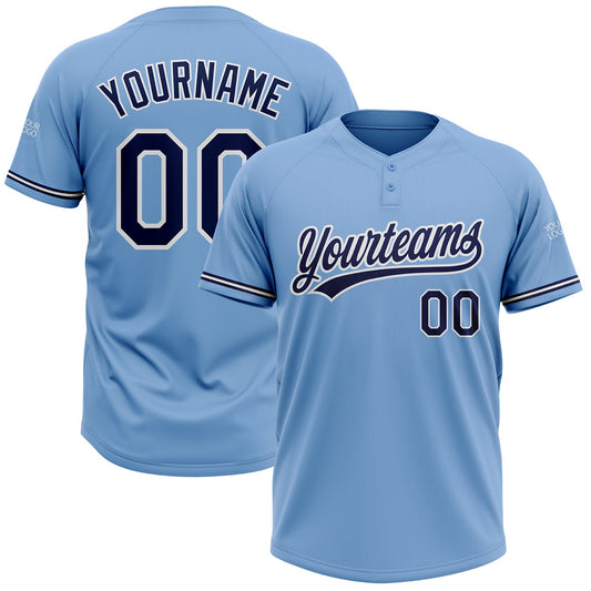 Custom Light Blue Navy-White Two-Button Unisex Softball Jersey - Main View